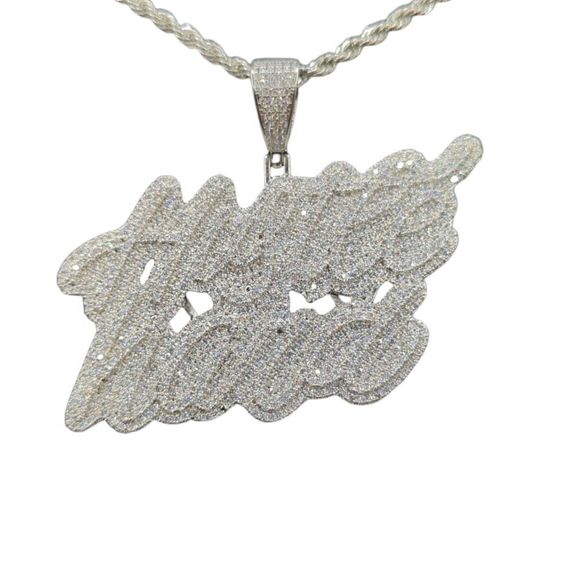 14K White Gold Finish Hustle Hard - Free 24" x 3mm Rope Chain.. - Picture 7 of 8